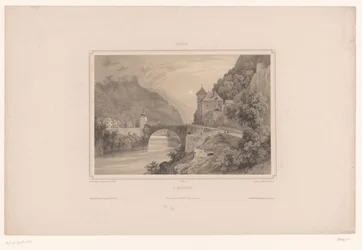 Vy över Saint-Maurice i Schweiz St. Maurice (titel på objekt) Ansikten i Schweiz (serietitel) Suisse (serietitel på objekt)