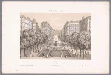 Zicht op de Place en de Rue Impériale te Lyon Lyons. Imperial Square and Street (titel på objekt) Hedendaags Frankrijk (serietitel) Frankrike nuförtiden (serietitel på objekt)