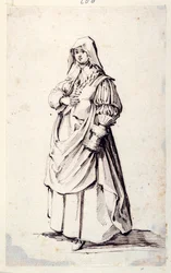 Kvinnlig figur (penna & brunt bläck på papper)