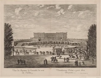 Utsikt över slottet i Versailles från trädgården