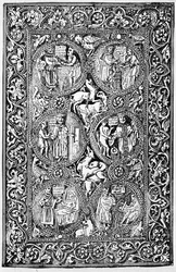 En kopia av den elfenbensfärgade baksidan av Queen Melisende Psalter, återgiven i The Crusades: the story of the Latin Kingdom of Jerusalem av T.A. Archer, 1894