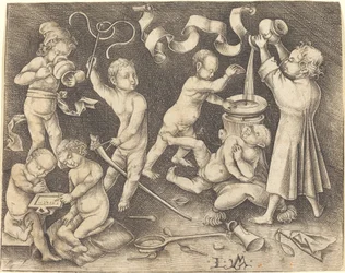 Sju lekande barn, ca. 1490.