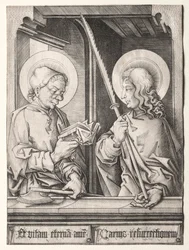 De tolv apostlarna vid gotiska fönster: St. Matthias och St. Judas Thaddaeus.
