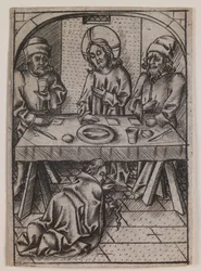 Maria Magdalena tvättar Kristi fötter, ca 1500 (gravyr)