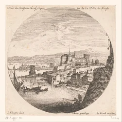 Utsikt över Castelnuovo Vue du Chateau neuf et partie de la Ville de Neapel (titel på objekt) Olika vyer av hamnar (serietitel) Divers veues de Ports de mer (serietitel)