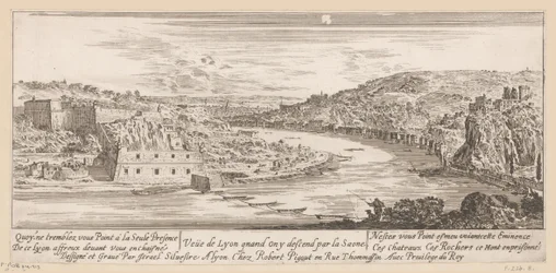 Utsikt över Lyon i en krök av Saône Veue de Lyon quand on y descend par la Saone (titel på objekt)