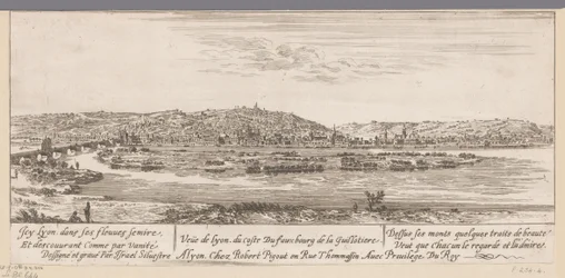 Utsikt över Lyon med förorten Guillotière Veue de Lyon du coste Du fauxbourg de la Guillotiere (titel på objektet)