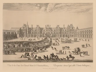 Utsikt över Cour du Cheval-Blanc i Fontainebleau