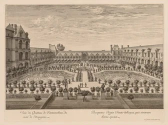 Utsikt över Château de Fontainebleau, från Orangeriesidan, 1679.