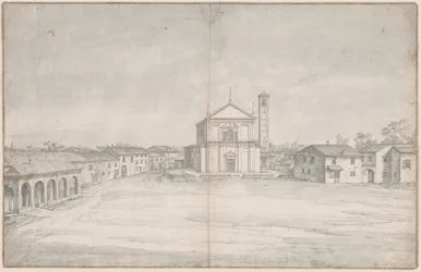 En stadskärna med en kyrka