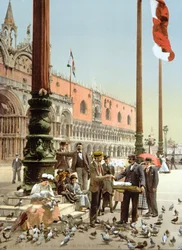 Mata duvorna på Markusplatsen, Venedig, ca 1900