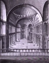 En vy av insidan av moskén Santa Sophia i Konstantinopel tagen 1786, graverad av Domenico Pronti (fl.1788-1815) 1788 (gravyr)