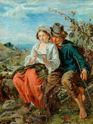 En fiskare-pojke och en flicka läser, 1850-79