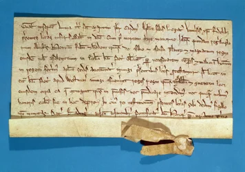 En formell protest mot smörjningen av Henrik III (1207-72) i Gloucester, skriven av den påvliga legaten, kardinal Gualo, 1218.