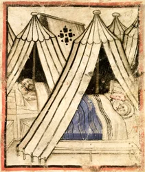 Lägg till 15277 f.51 Israeliterna ägnar sig åt sexuell omoral med de moabitiska kvinnorna i sina tält, ca 1350-99 (vellum)