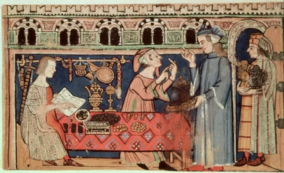 Lägg till 27695 f.7v Pantbanken, från Treatise on the Vices (vellum)