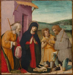 Tillbedjan av herdarna, ca. 1480-1500 (olja på trä)