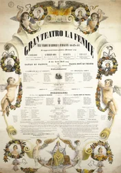 Affisch för Theatre de La Fenice i Venedig för säsongen 1843 - 1844.