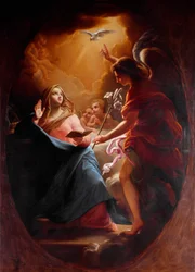 Annunciation Anonym målning av 1600-talets Rom, Chiesa del Sacro Cuore