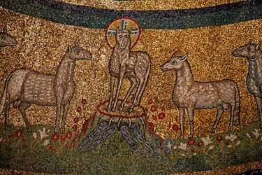 Apsidmosaik med Kristus som påsklammet och fåren (mosaik)