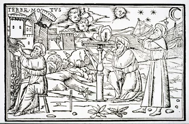 Arabiska astrologer, kopia av en illustration från In Somnium Sciopinis av Macrobius, Venedig 1513, använd i en historia om magi, publicerad i slutet av 1800-talet