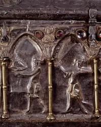 Ark of Barbarossa, med scener från Johannes Döparens liv (trä, bladsilver och stenar