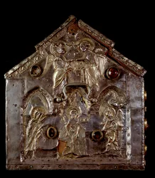 Ark of Barbarossa, med scener från Johannes Döparens liv (trä, bladsilver och stenar