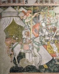 Armé till häst, detalj av en stridsscen (fresk)