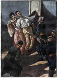 Mordet på Serbiens kung och drottning (kung Alexander Obrenovich och drottning Draga Masshin, offer för en Karageorgevich-konspiration) juni 1903. “La Tribuna Illustrata” från juni 1903.