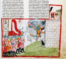 Slaget vid Montaperti, miniatyr av Pacino di Buonaguida (ca 1280-före 1340) från Nuova Cronica, av Giovanni Villani, manuskript Chigiano L VIII 296