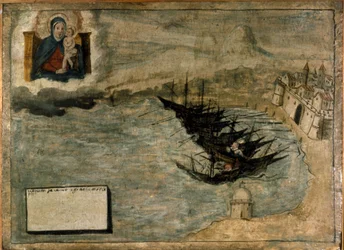 Båtar kunde misslyckas på stranden. Ex voto från 1600-talet av kyrkan Madonna dell