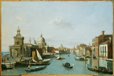 Canaletto i omgivningarna Venedig, Canale Grande med Dogana och Santa Maria della Salute (målning på duk)