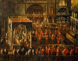 Ceremoni i Sankt Markuskyrkan i Venedig, målning av anonym konstnär, Italien
