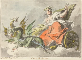 Chariot of Ceres (penna och svart bläck med grå tvätt och akvarell på lagt papper)