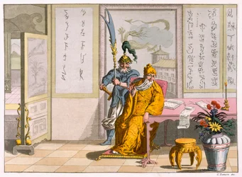 Kinesiska taoistiska religiösa ledare: gudomen Kuan-ti, graverad av Fumagalli och Bramatti, ca 1820-30