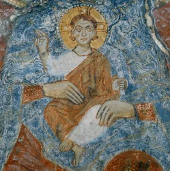 Kristus, detalj av fresken av Madonnan och barnet med änglarna Raffael och Gabriel