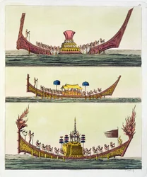 Cochin kinesiska fartyg, illustration från Le Costume Ancien et Moderne av Giulio Ferrario, publicerad ca 1820-30-talet