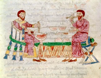 Codex 132 Livre 22 Kap.1 Måltiden, från De Universo av Rabanus Maurus (c.780-856) 1023
