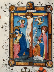 Korsfästelse, illustration från Missal of Master Pancratino, ca. 1430 (vellum)