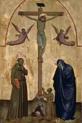 Korsfästelse med den helige Franciskus av Assisi och en donator (tempera på panel)