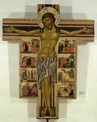 Crucifixion with Stories of the Passion, School of Lucca (tempera på panel)
