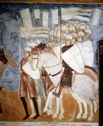 Korsfarare som lyssnar på Ottone Viscontis tal (1208 - 1295). Fresk av Rocca di Angera, tidigt 1300-tal.