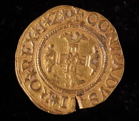 Republiken geners valuta: en guldkvadrupla. Diameter 32 mm. 1616. Tillbaka. Genes Musei di Strada Nuova (inv, M6459)