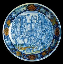 Dekorerat fat som framställer allegorin över Selene, månens gudinna i grekisk mytologi. Från Faenza, omkring 150. Florens, Museo Nazionale del Bargello