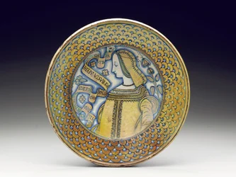 Deruta majolica lustred "Bella Donna" laddare, 1520-30