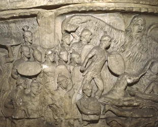 Detalj från en avsättning av Marcus Aurelius kolumn som visar regnets mirakel (gips)