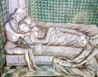 Detalj av en fresk av slottet Roccabianca i Parma från 1480, idag på Castello Sforzesco i Milano. Den representerar berättelsen om Griselda, hämtad från en novell från Giovanni Boccacios "Decameron" (1313 - 1375). (Grisélidis). Det här är sto