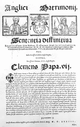 Dokument som förklarar påvens dom om giltigheten av äktenskapet mellan Henrik VIII och Katarina av Aragonien, 1534 (tryck)