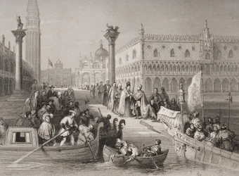 Dogens ombordstigning, Venedig, graverad av Challis