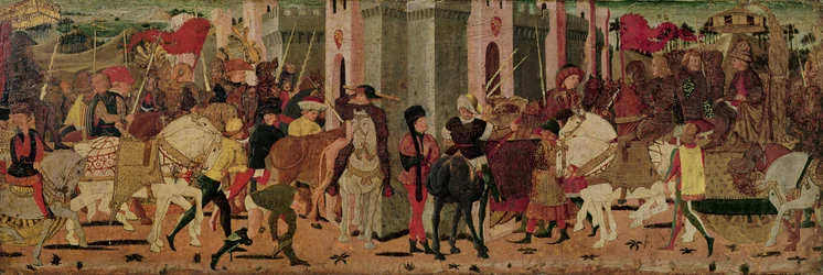 Titus Flavius Vespasianus (9-79 e.Kr.) och Titus (38-91 e.Kr.) intåg i Rom, ca 1450 (olja på panel)